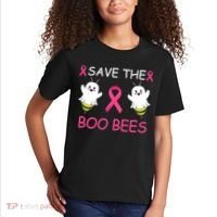 Breast Cancer Save The Boo Bees Halloween Kids T-Shirt thumb 2