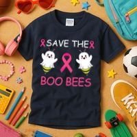 Breast Cancer Save The Boo Bees Halloween Kids T-Shirt thumb 3