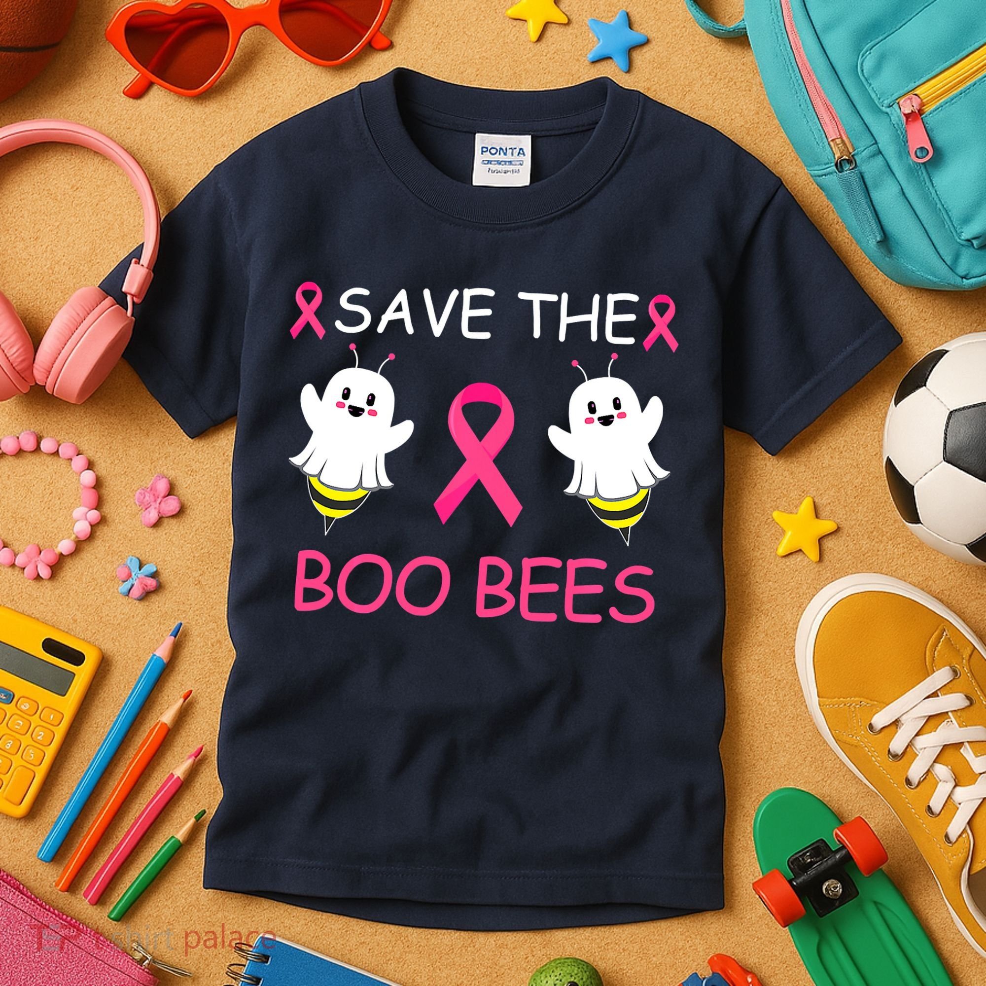 Breast Cancer Save The Boo Bees Halloween Kids T-Shirt