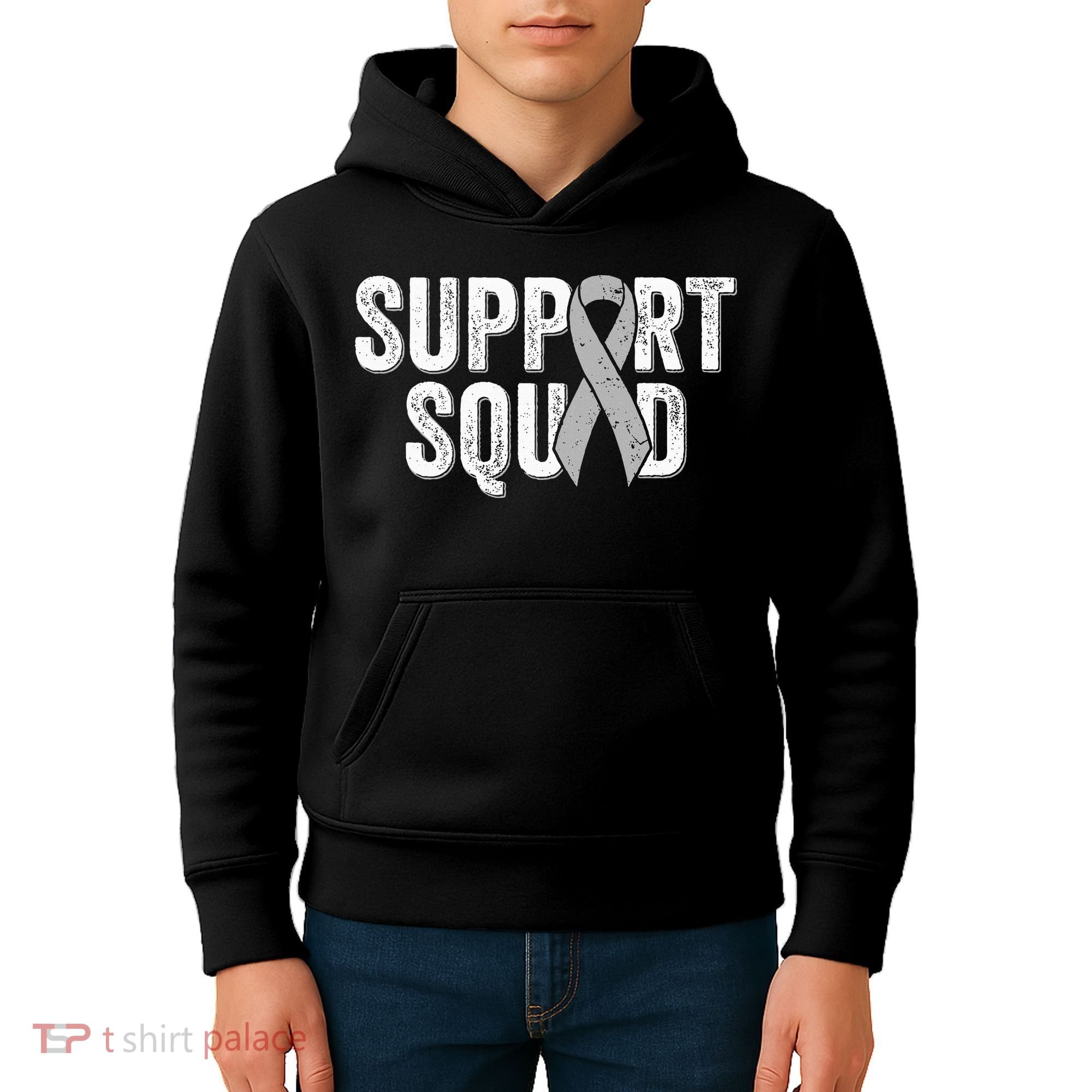 Brain Cancer Support Squad Friend Family Support Ribbon Kids Hoodie