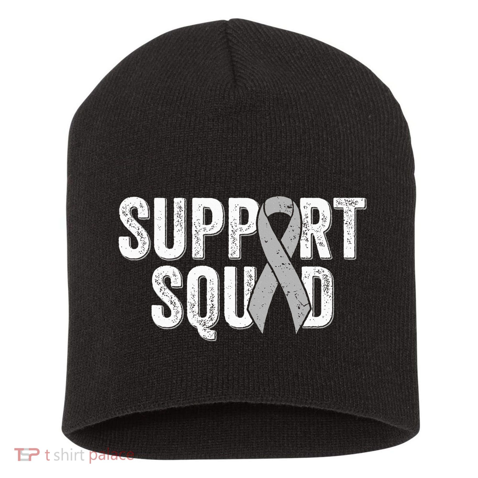 Brain Cancer Support Squad Friend Family Support Ribbon Short Acrylic Beanie