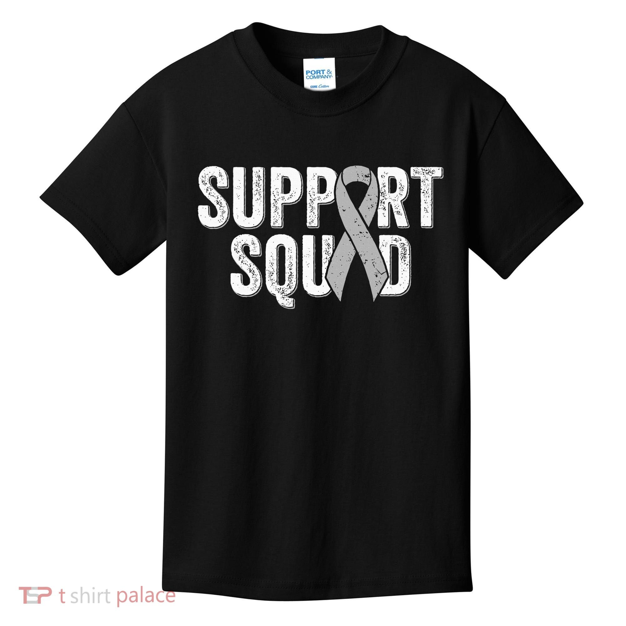 Brain Cancer Support Squad Friend Family Support Ribbon Kids T-Shirt