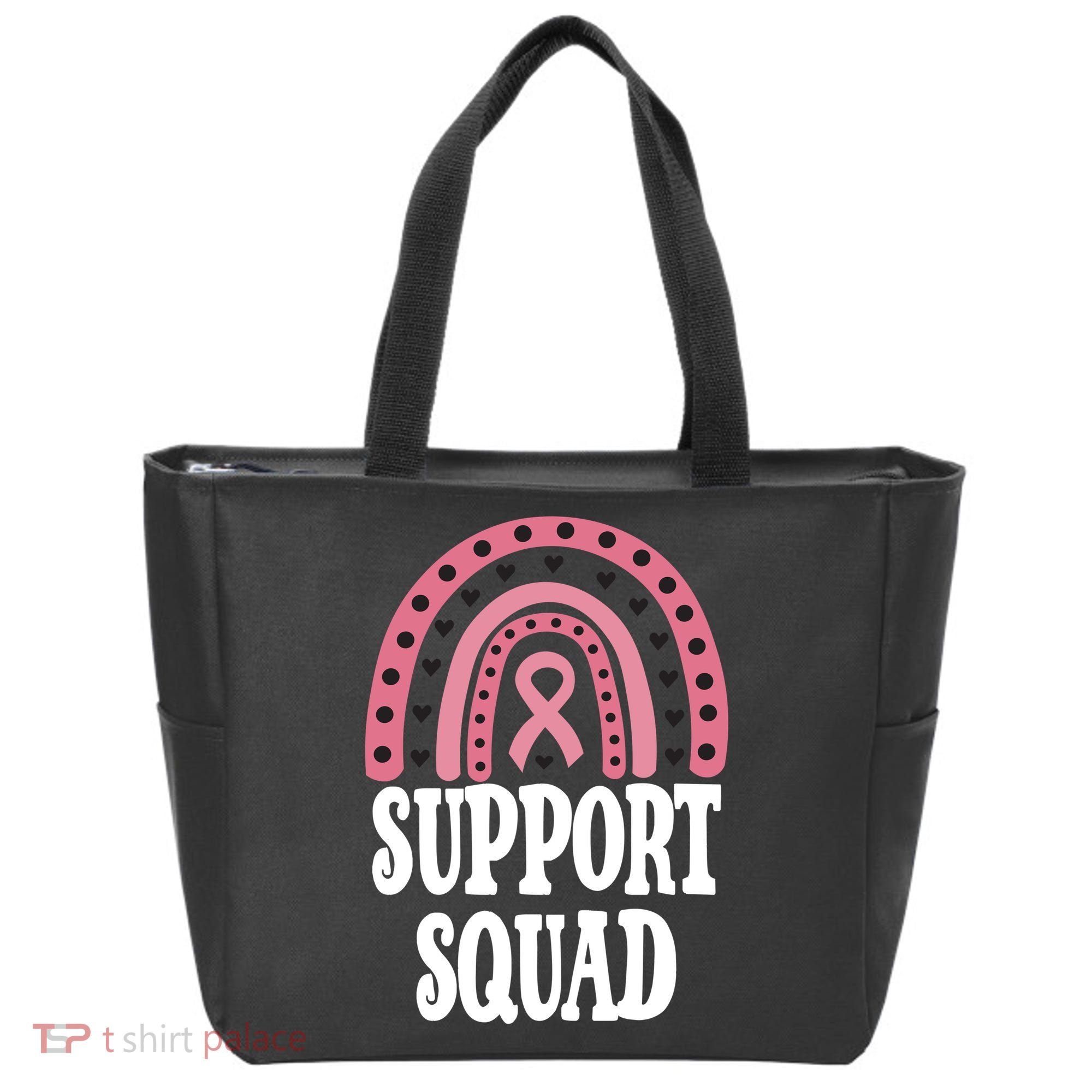 Breast Cancer Support Squad Rainbow Ribbon Tote Bag