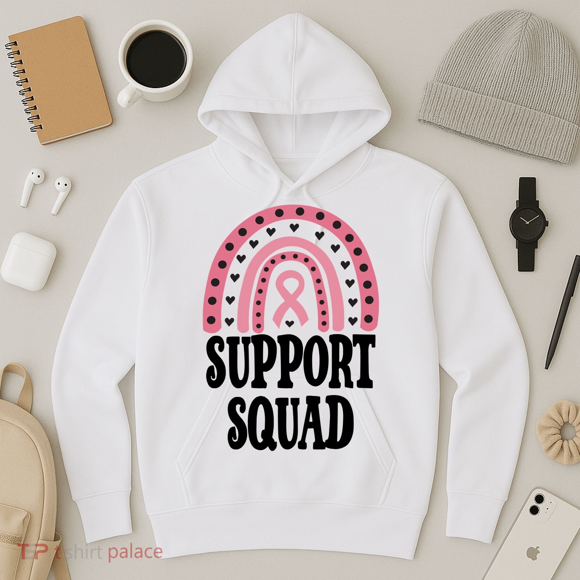 Breast Cancer Support Squad Rainbow Ribbon Hoodie
