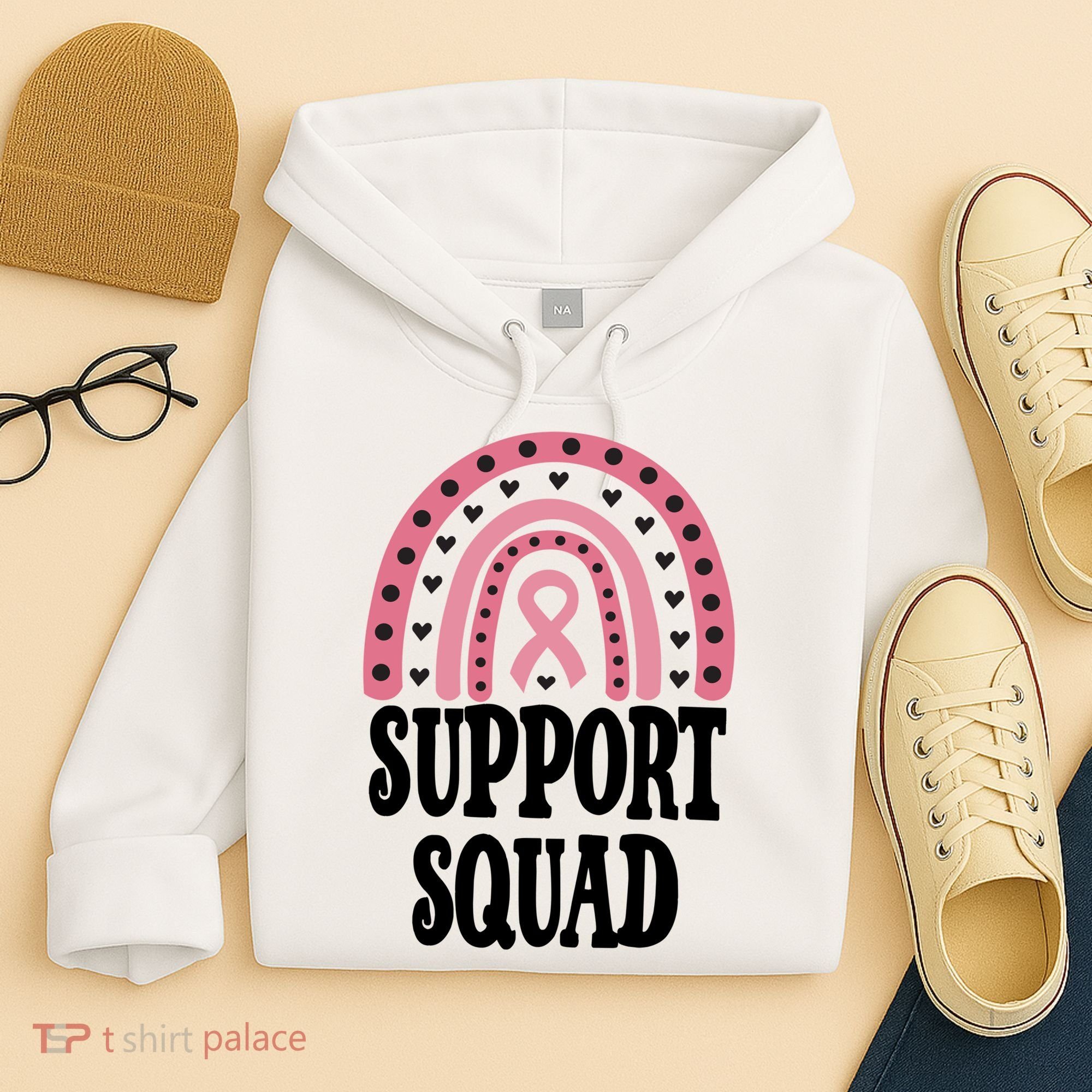 Breast Cancer Support Squad Rainbow Ribbon Hoodie