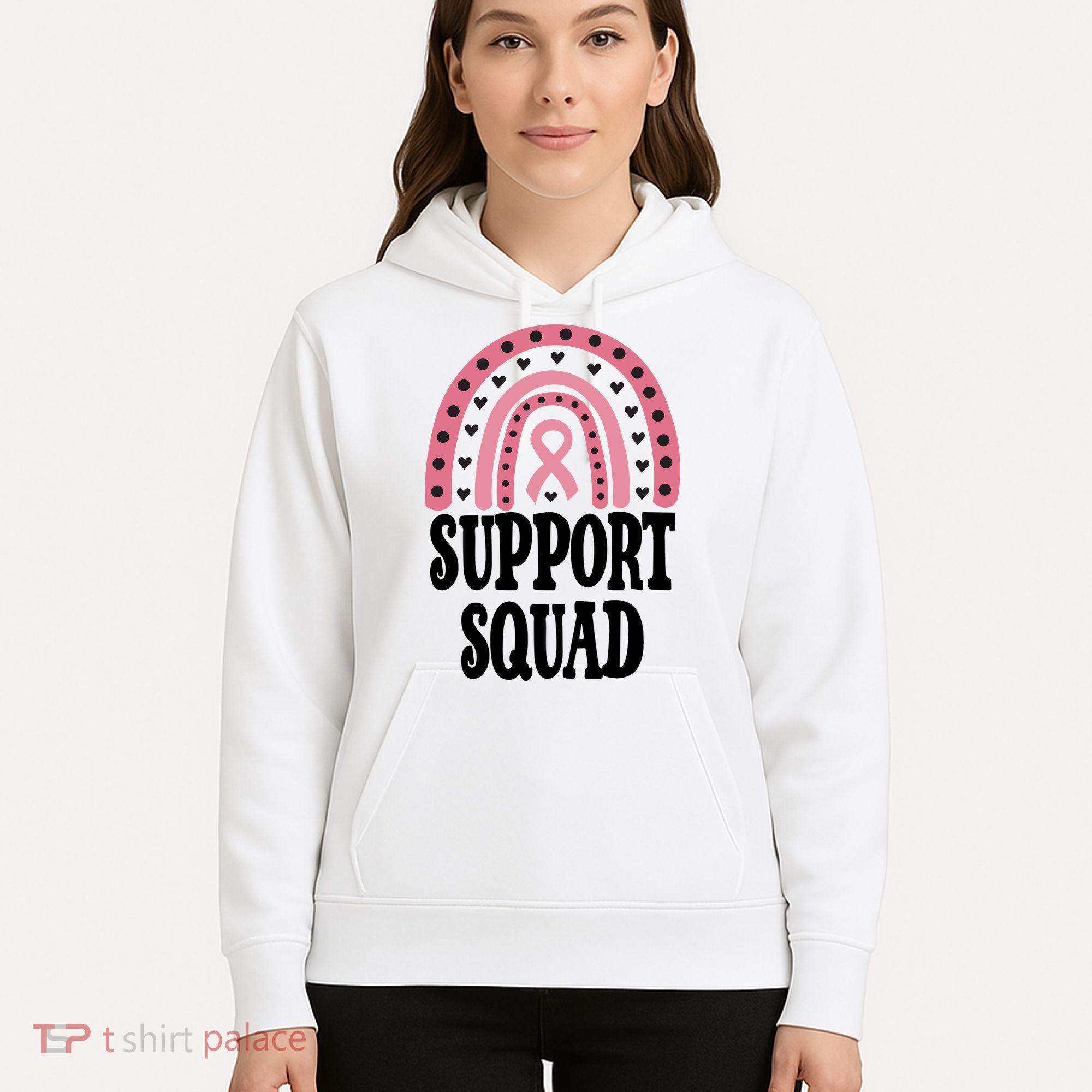 Breast Cancer Support Squad Rainbow Ribbon Hoodie