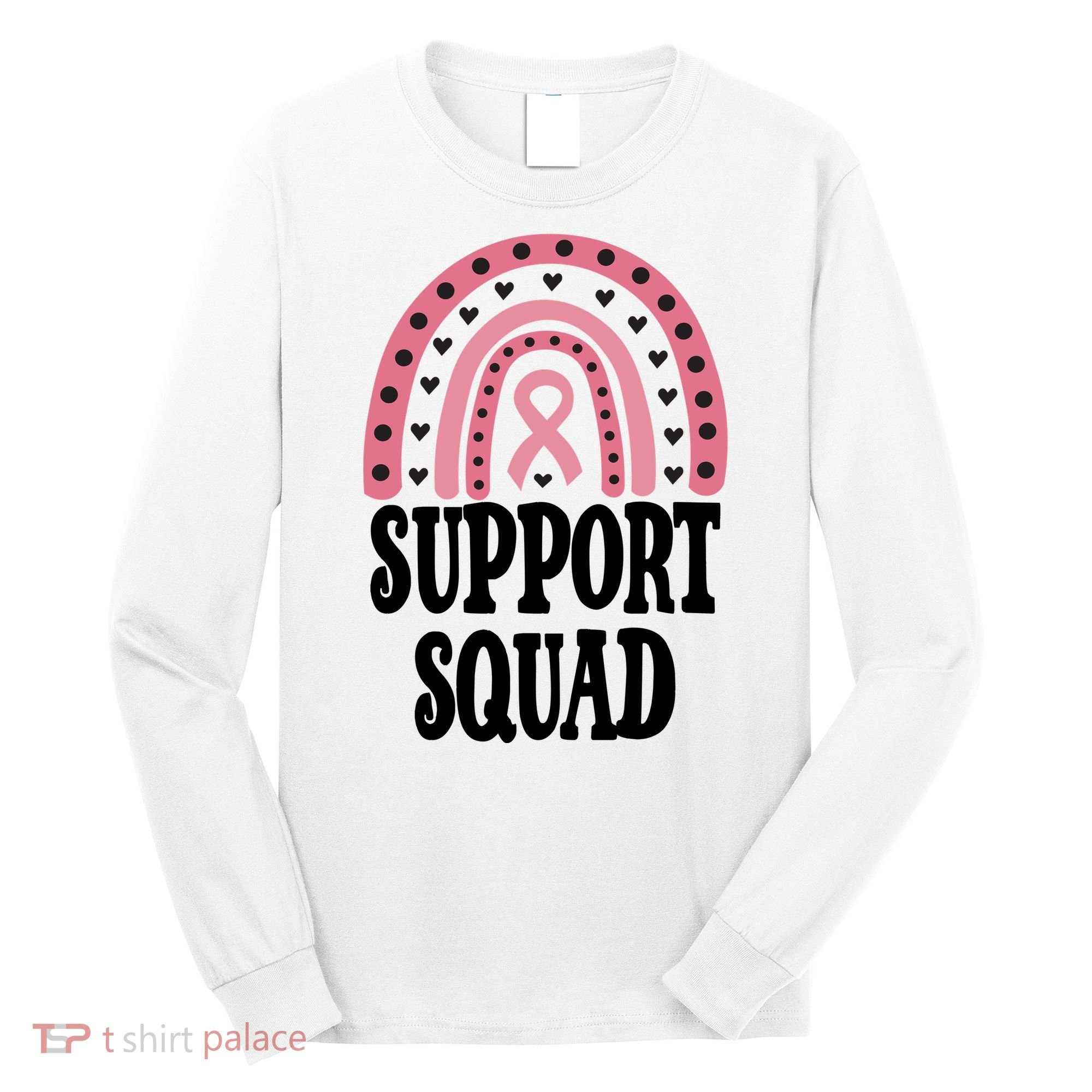 Breast Cancer Support Squad Rainbow Ribbon Long Sleeve Shirt
