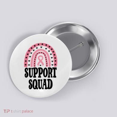 Breast Cancer Support Squad Rainbow Ribbon Button