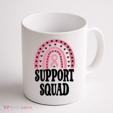 Breast Cancer Support Squad Rainbow Ribbon Coffee Mug back