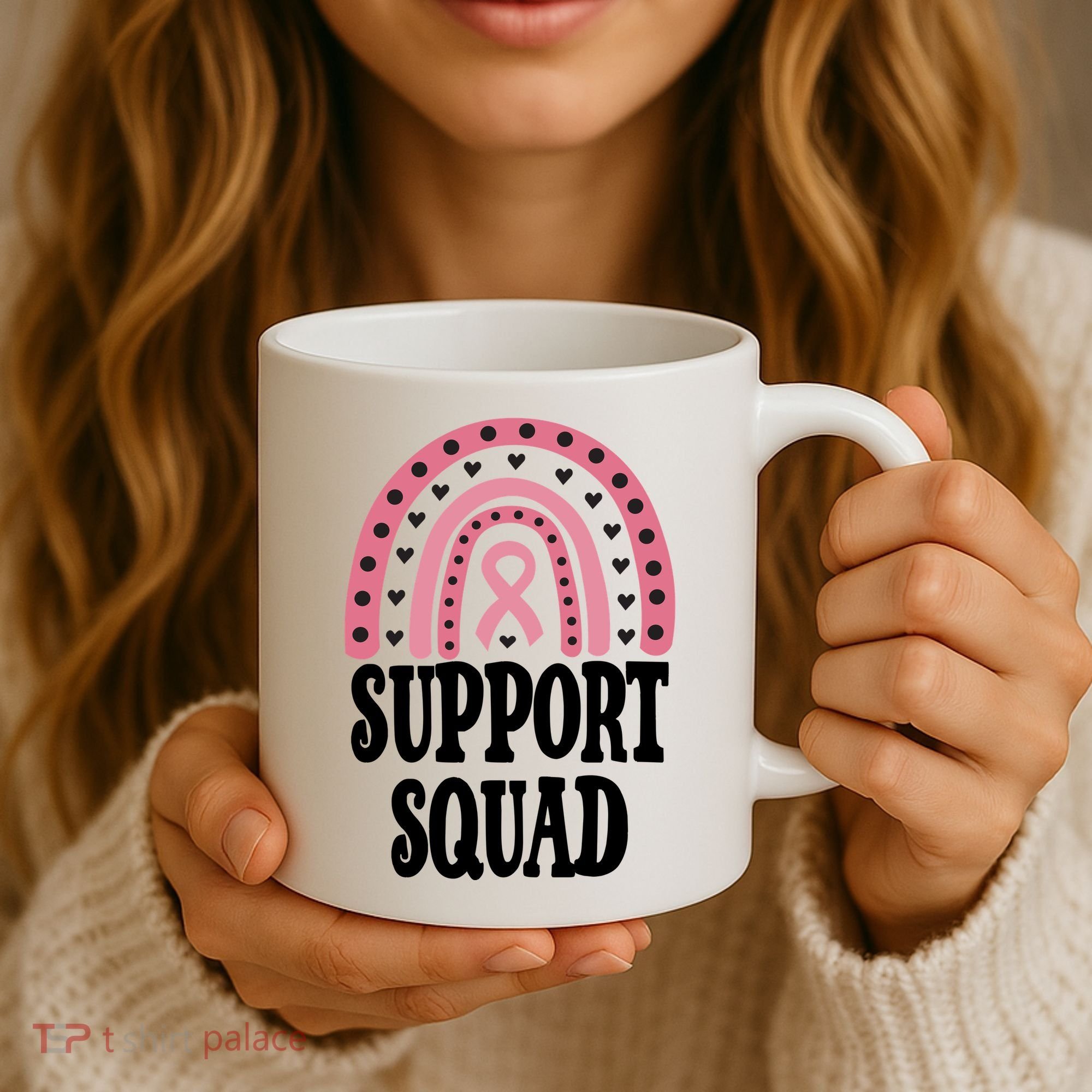 Breast Cancer Support Squad Rainbow Ribbon Coffee Mug