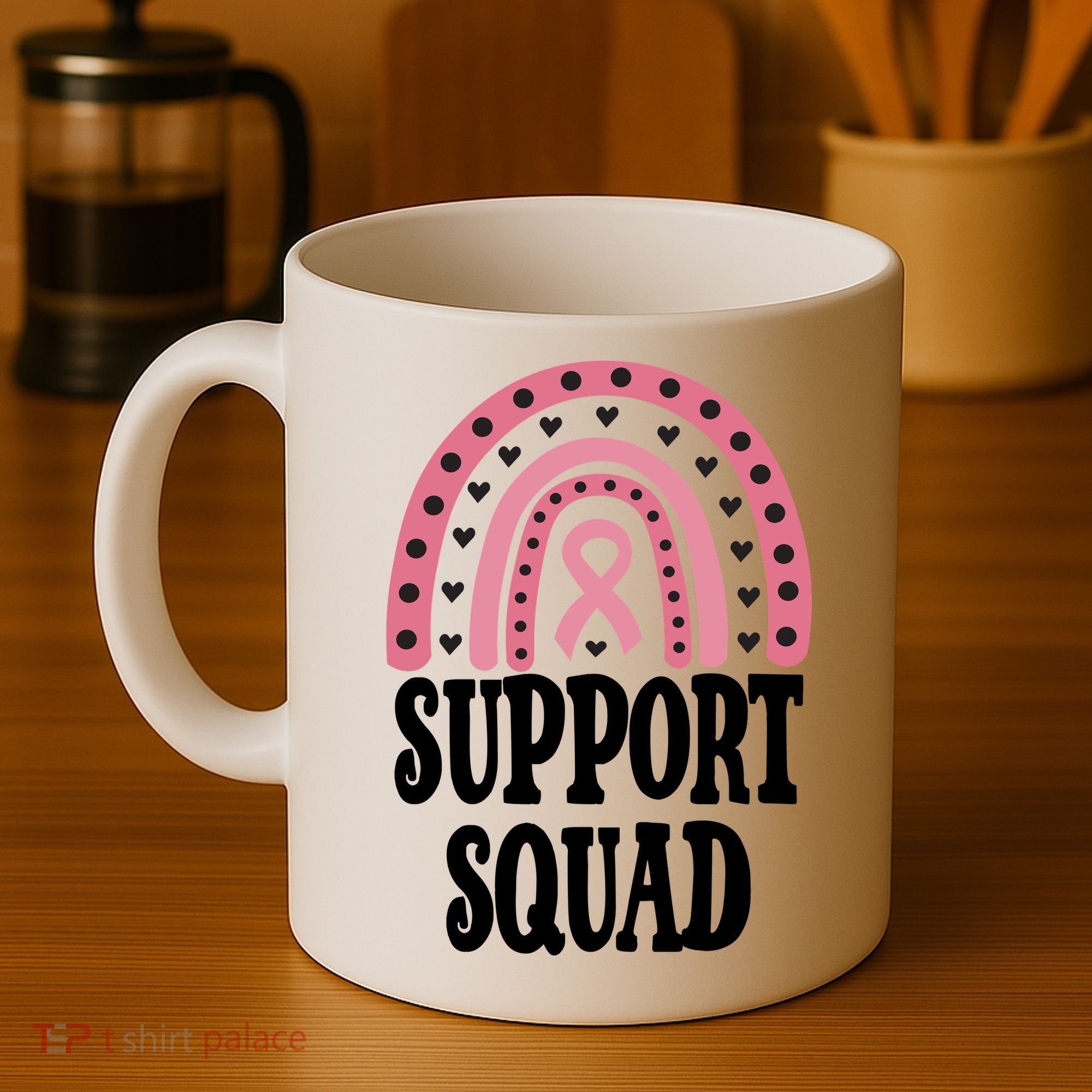 Breast Cancer Support Squad Rainbow Ribbon Coffee Mug
