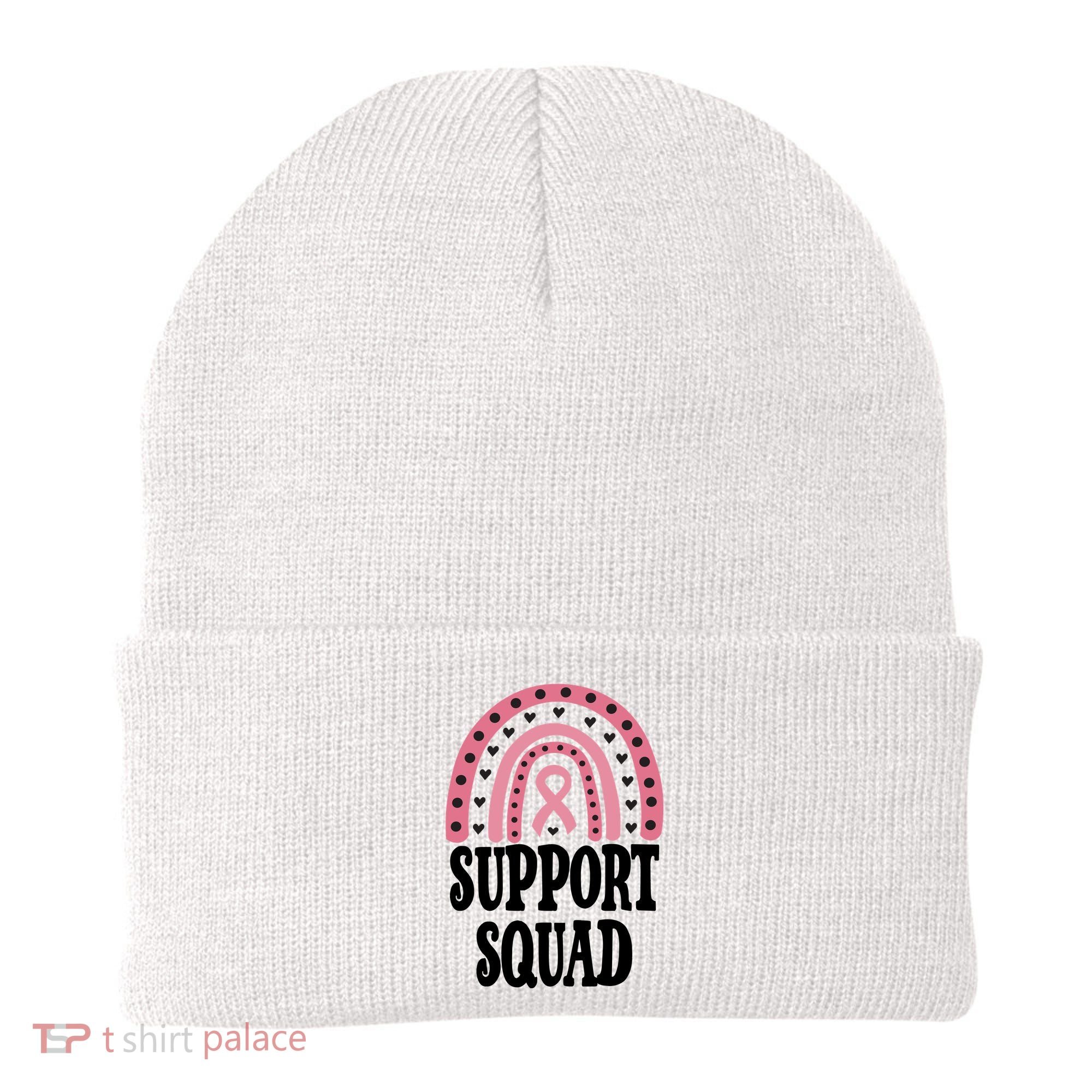 Breast Cancer Support Squad Rainbow Ribbon Beanie