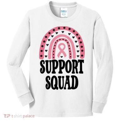 Breast Cancer Support Squad Rainbow Ribbon Kids Long Sleeve Shirt