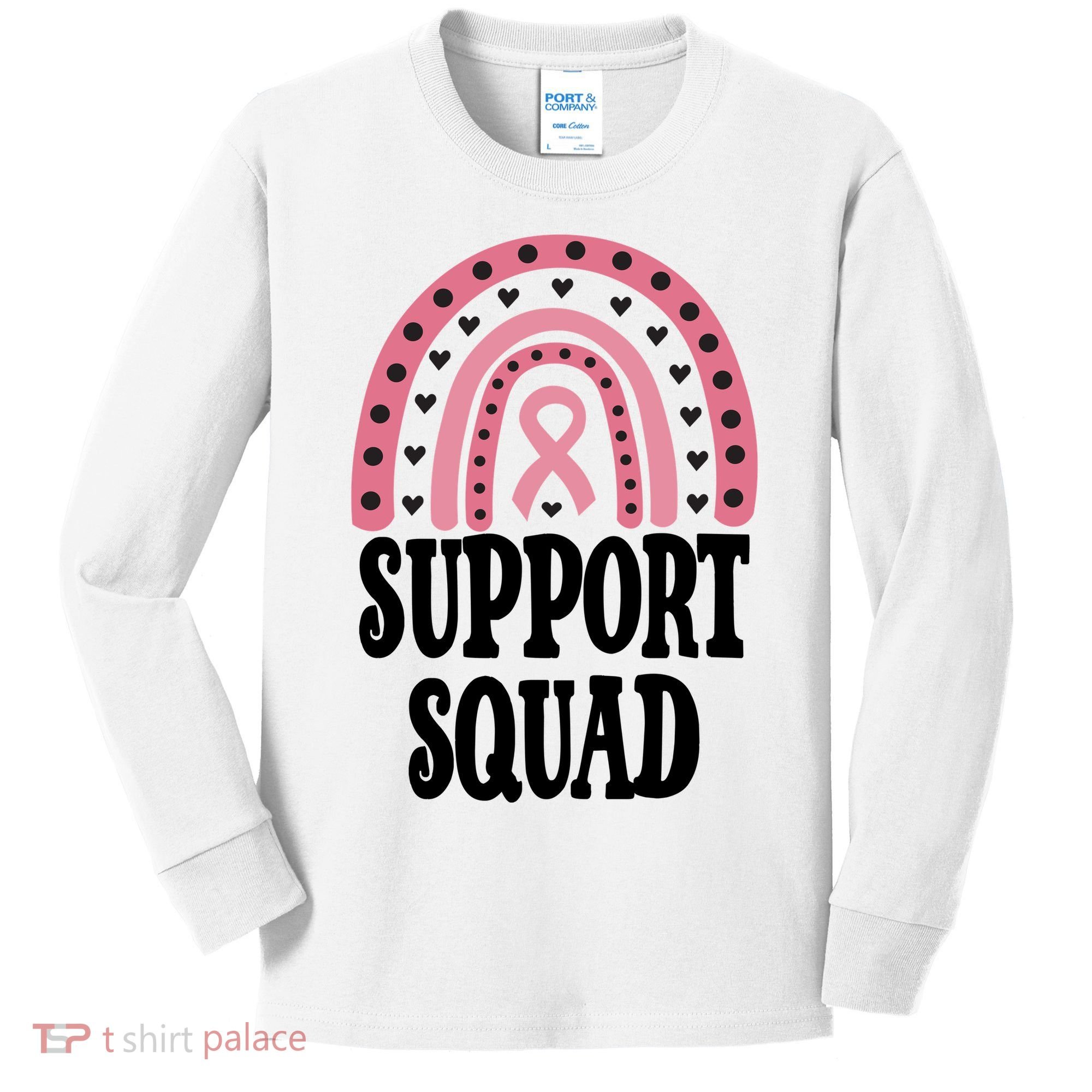 Breast Cancer Support Squad Rainbow Ribbon Kids Long Sleeve Shirt