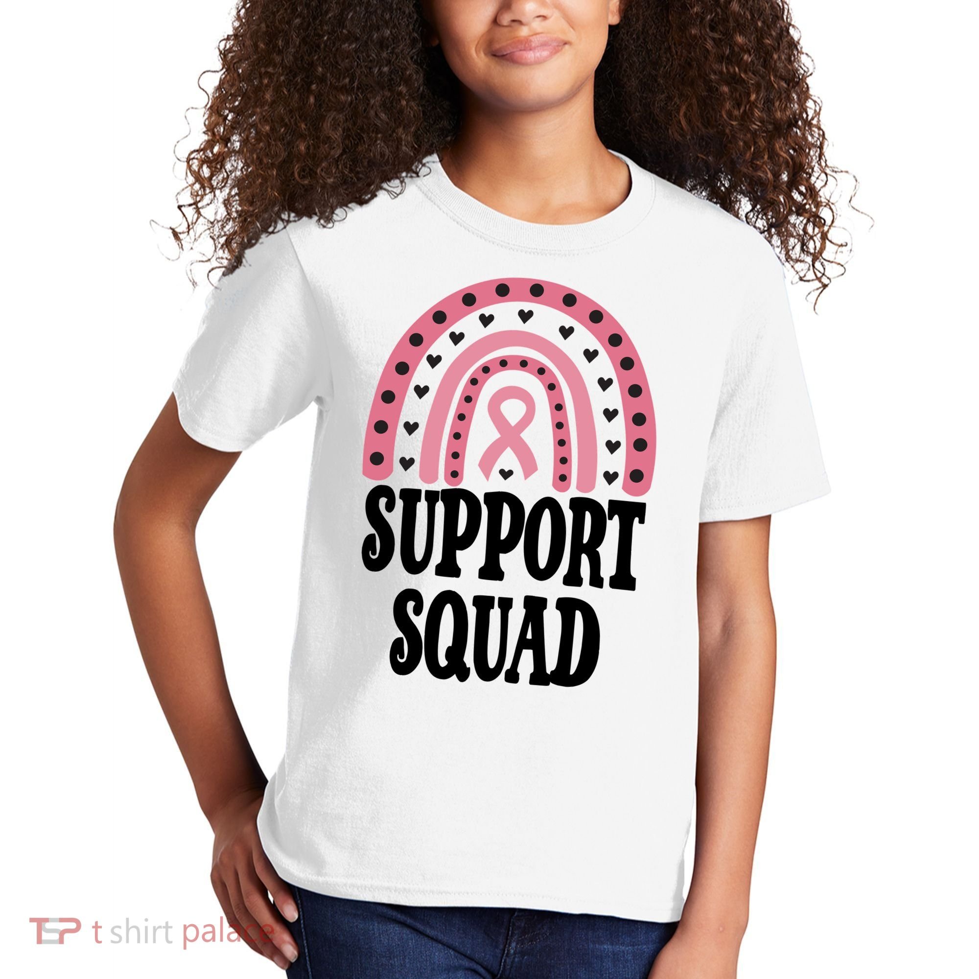 Breast Cancer Support Squad Rainbow Ribbon Kids T-Shirt