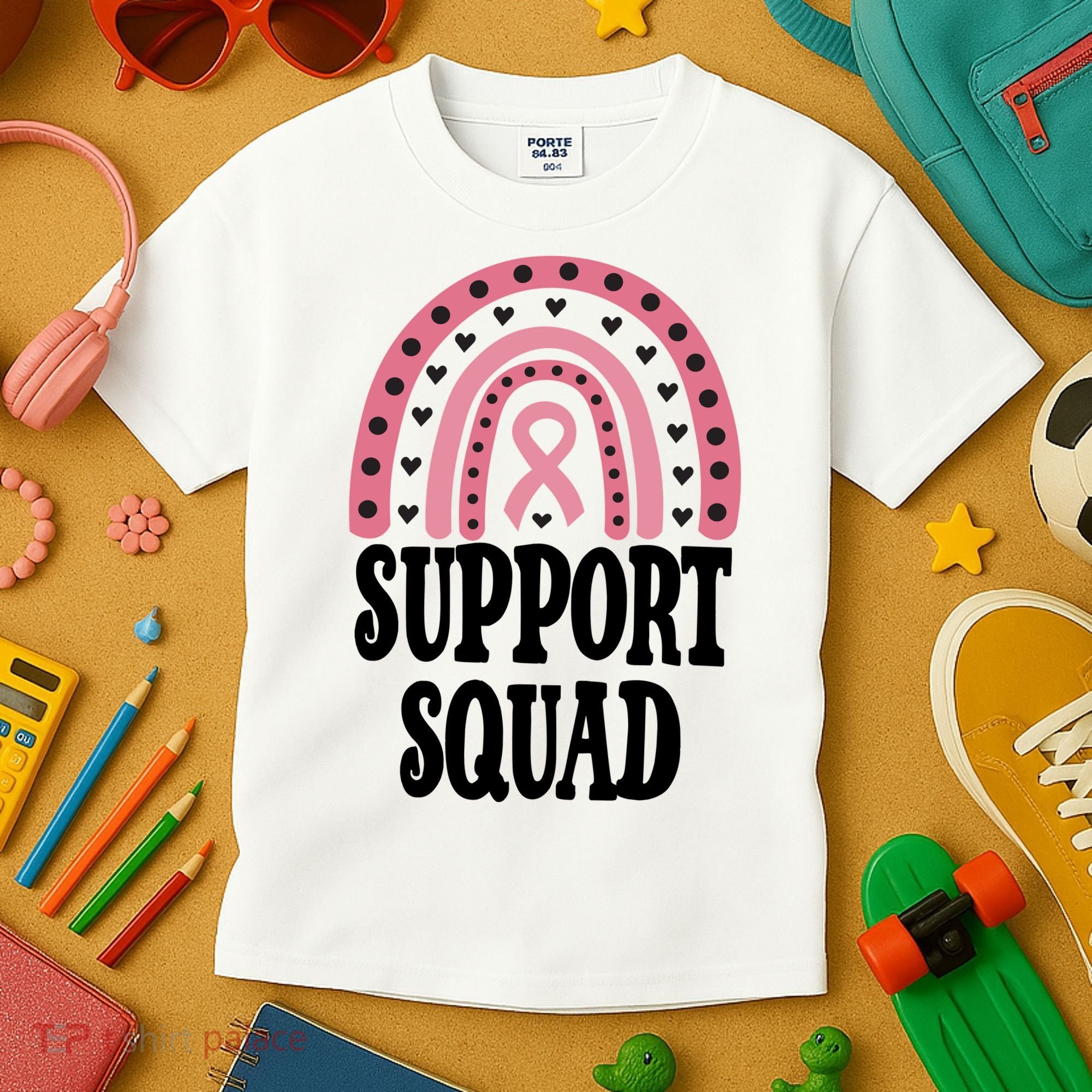 Breast Cancer Support Squad Rainbow Ribbon Kids T-Shirt