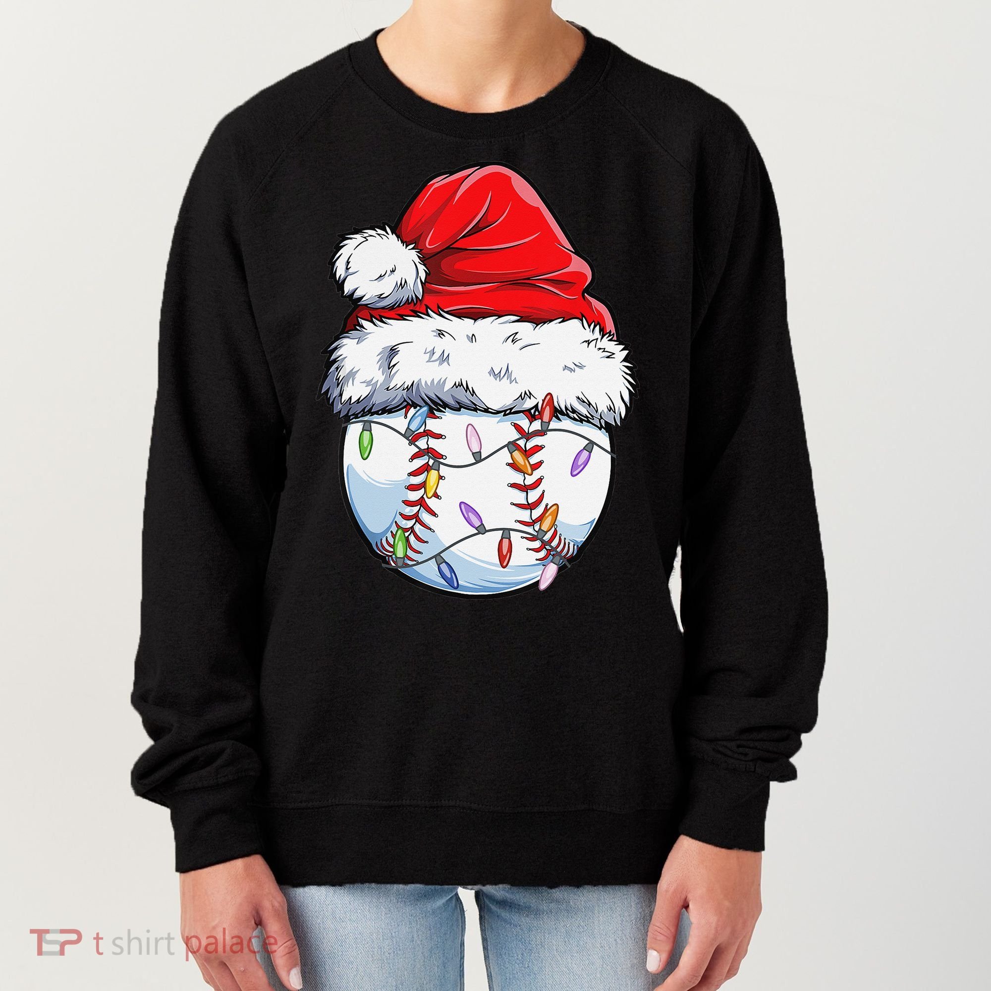 Baseball Christmas Santa Hat Funny Baseball Xmas Holiday  Women's Sweatshirt