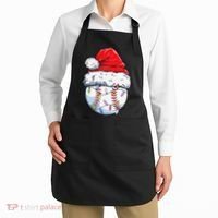 Baseball Christmas Santa Hat Funny Baseball Xmas Holiday  Apron thumb 2