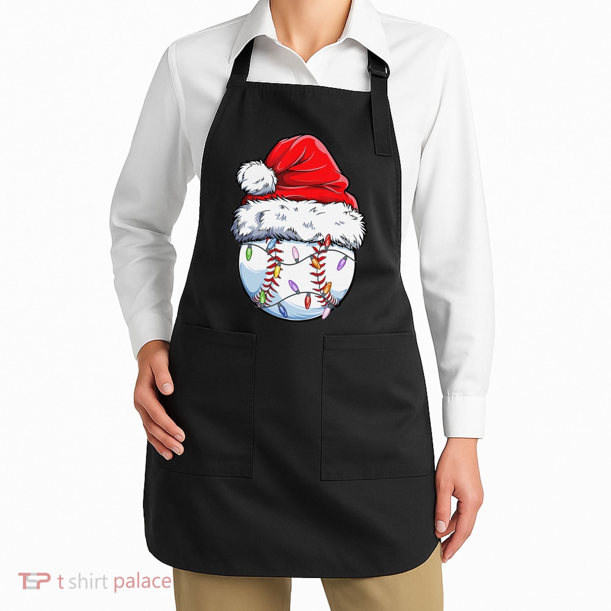 Baseball Christmas Santa Hat Funny Baseball Xmas Holiday  Apron