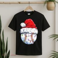 Baseball Christmas Santa Hat Funny Baseball Xmas Holiday  T-Shirt thumb 2