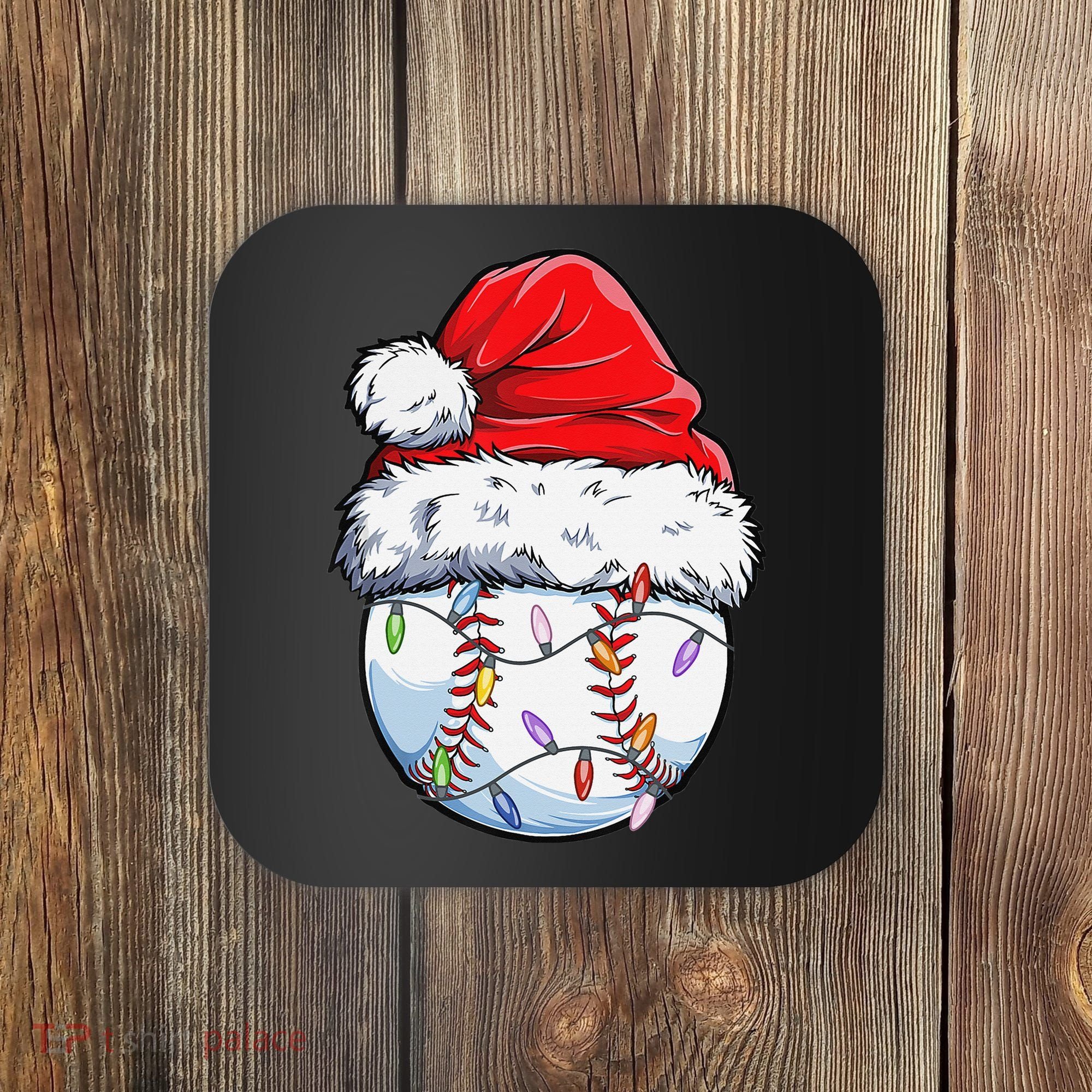 Baseball Christmas Santa Hat Funny Baseball Xmas Holiday  Coaster