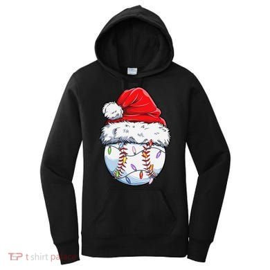 Baseball Christmas Santa Hat Funny Baseball Xmas Holiday  Women's Hoodie