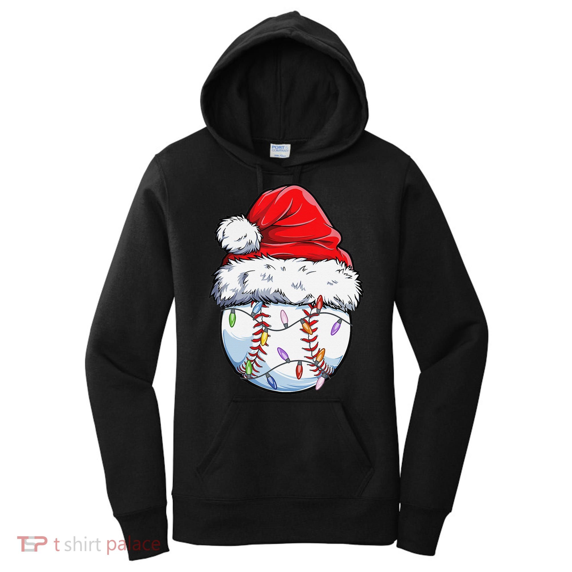 Baseball Christmas Santa Hat Funny Baseball Xmas Holiday  Women's Hoodie