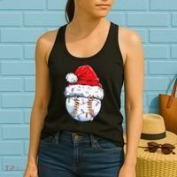 Baseball Christmas Santa Hat Funny Baseball Xmas Holiday  Women's Tank Top thumb 2