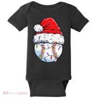 Baseball Christmas Santa Hat Funny Baseball Xmas Holiday  Baby Bodysuit thumb 0