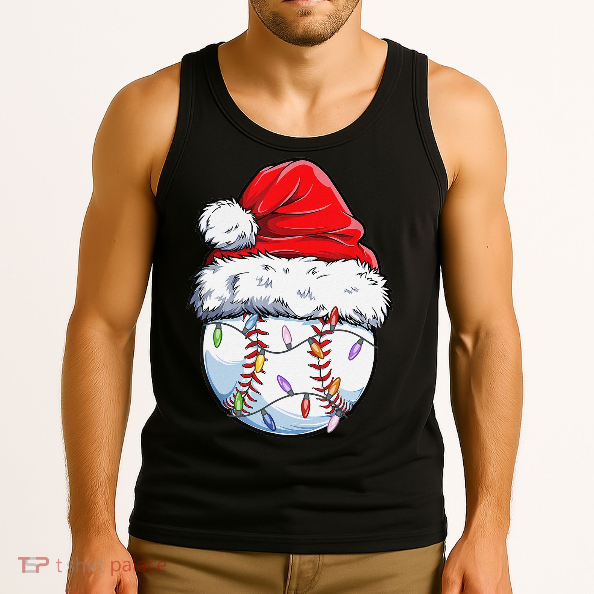 Baseball Christmas Santa Hat Funny Baseball Xmas Holiday  Tank Top