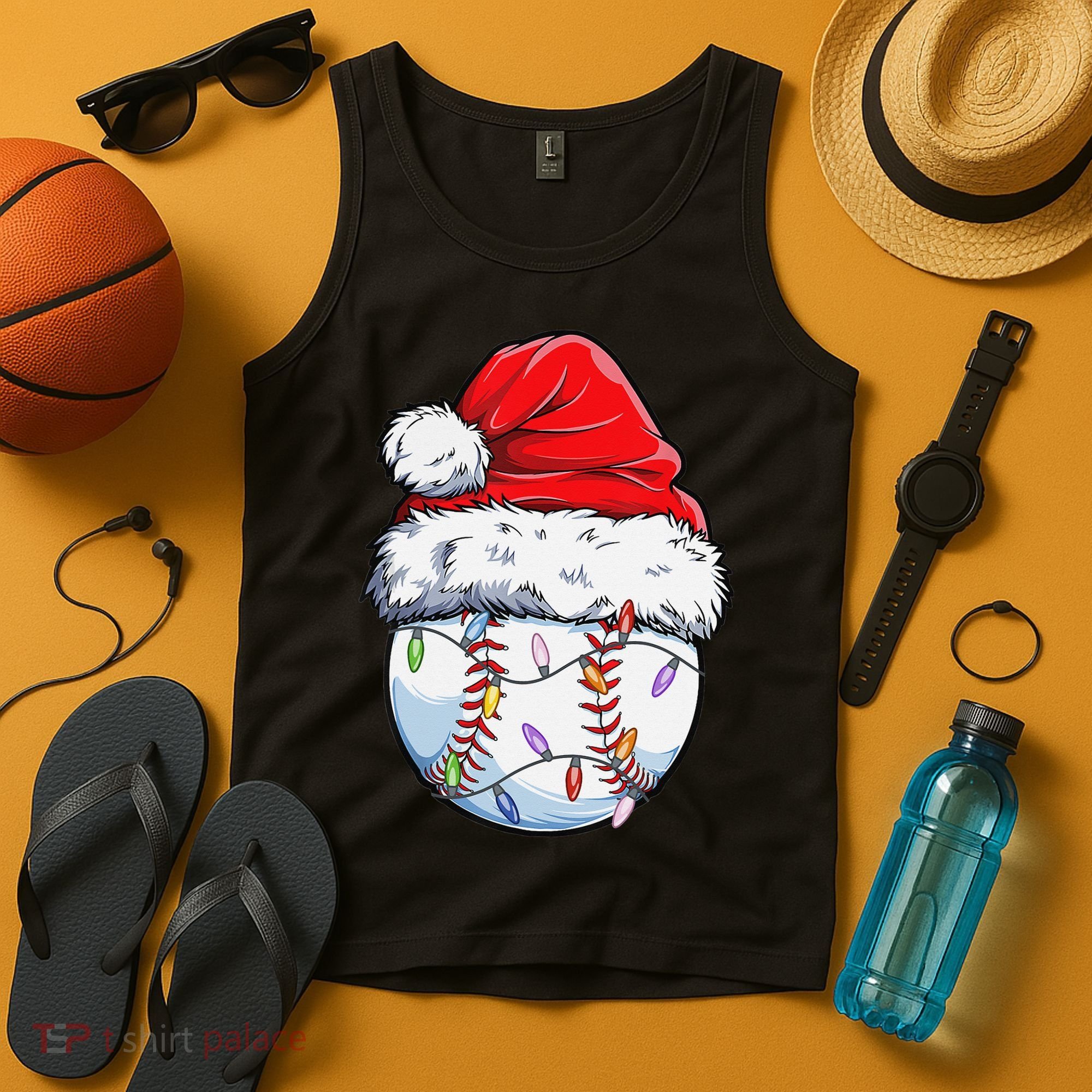 Baseball Christmas Santa Hat Funny Baseball Xmas Holiday  Tank Top