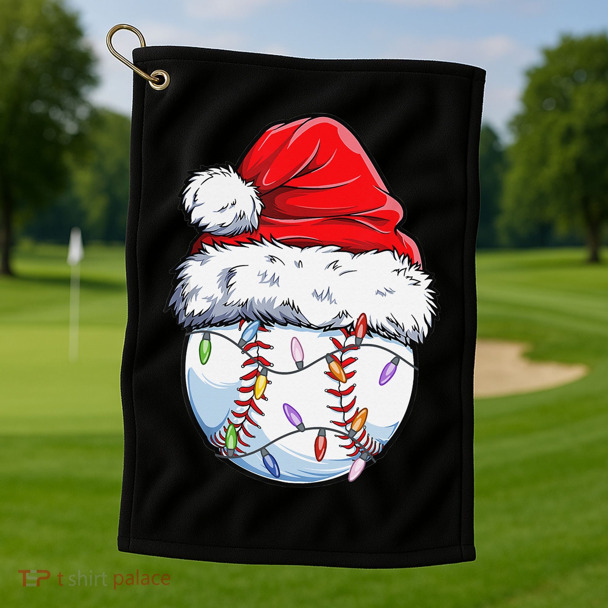 Baseball Christmas Santa Hat Funny Baseball Xmas Holiday  Golf Towel