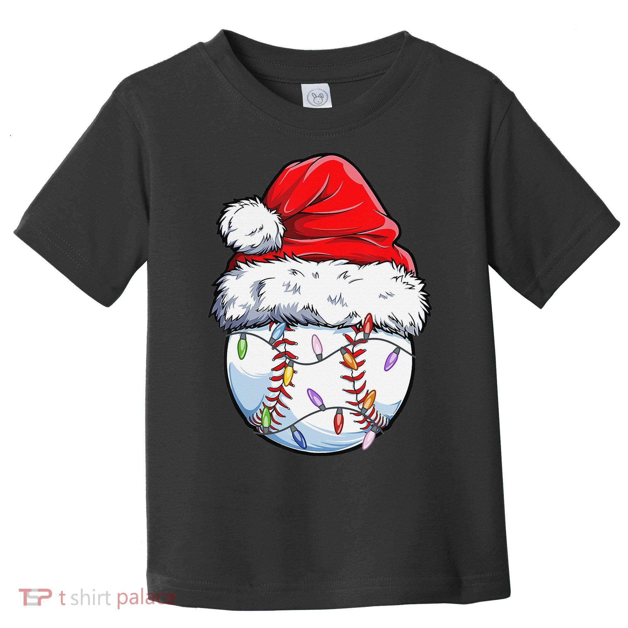 Baseball Christmas Santa Hat Funny Baseball Xmas Holiday  Toddler T-Shirt