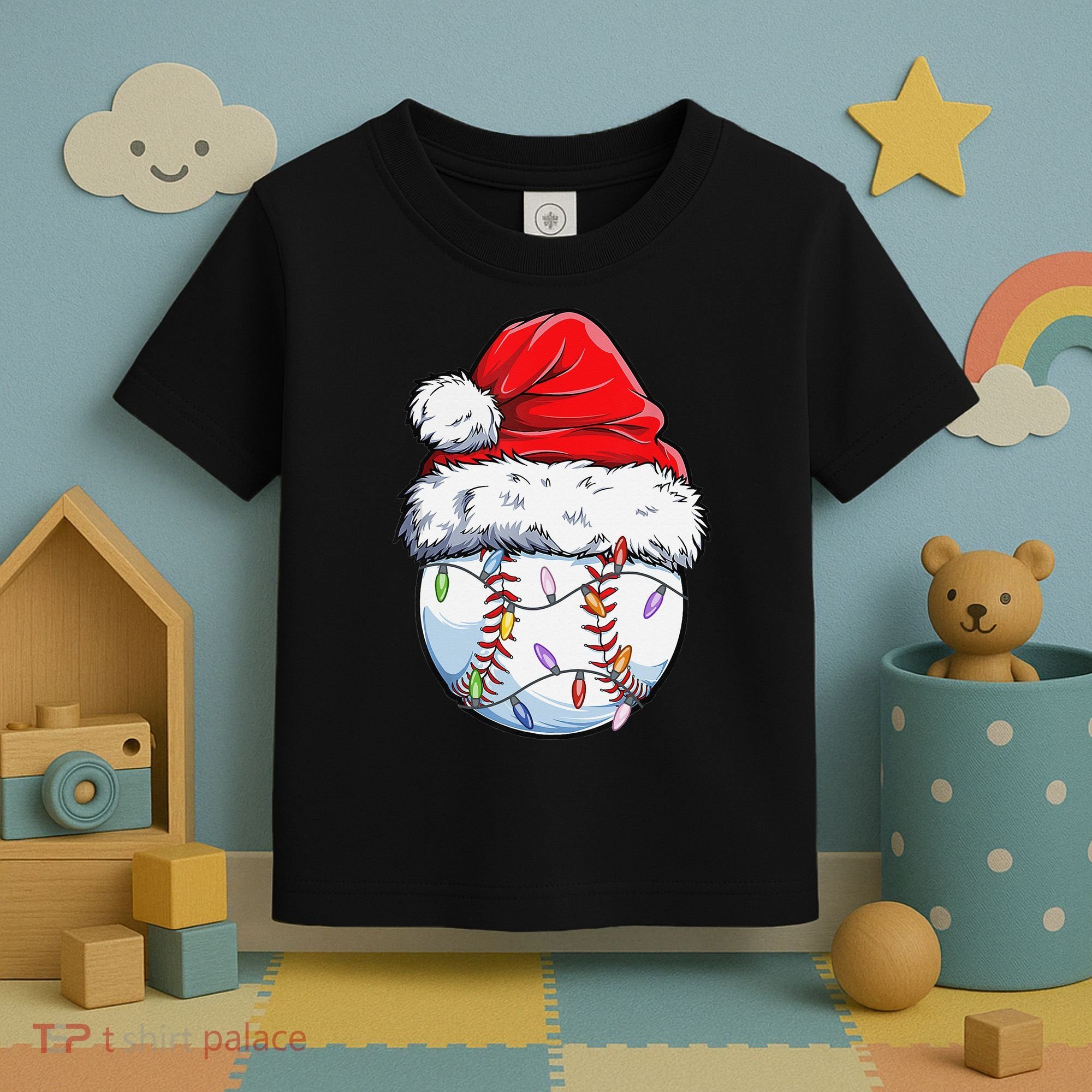 Baseball Christmas Santa Hat Funny Baseball Xmas Holiday  Toddler T-Shirt