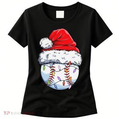 Baseball Christmas Santa Hat Funny Baseball Xmas Holiday  Women's T-Shirt