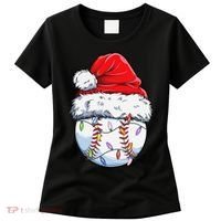 Baseball Christmas Santa Hat Funny Baseball Xmas Holiday  Women's T-Shirt thumb 0
