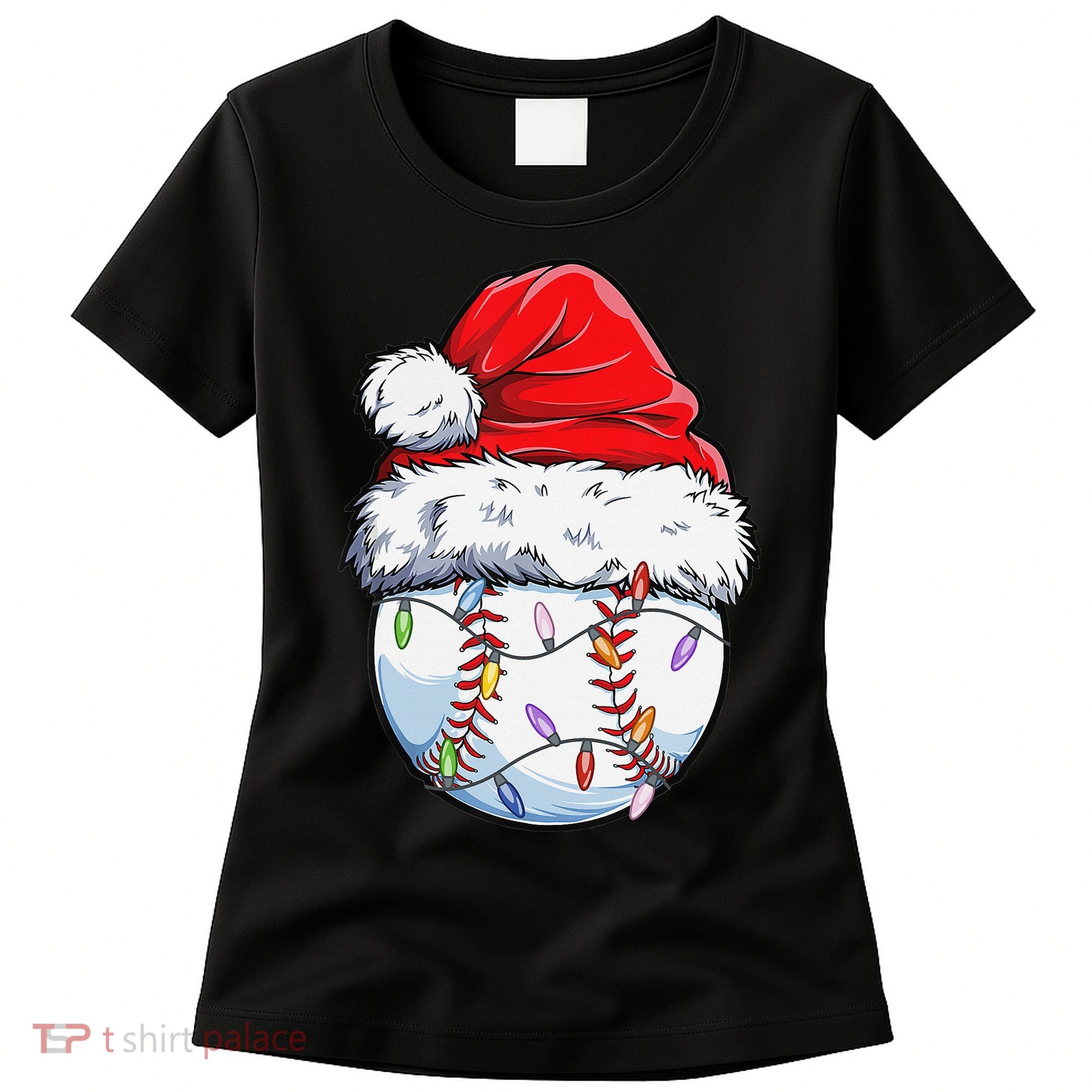 Baseball Christmas Santa Hat Funny Baseball Xmas Holiday  Women's T-Shirt