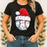 Baseball Christmas Santa Hat Funny Baseball Xmas Holiday  Women's T-Shirt thumb 2
