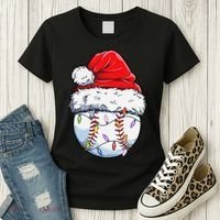 Baseball Christmas Santa Hat Funny Baseball Xmas Holiday  Women's T-Shirt thumb 3