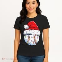 Baseball Christmas Santa Hat Funny Baseball Xmas Holiday  Women's T-Shirt thumb 4