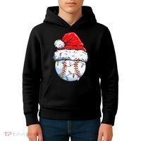 Baseball Christmas Santa Hat Funny Baseball Xmas Holiday  Kids Hoodie thumb 4