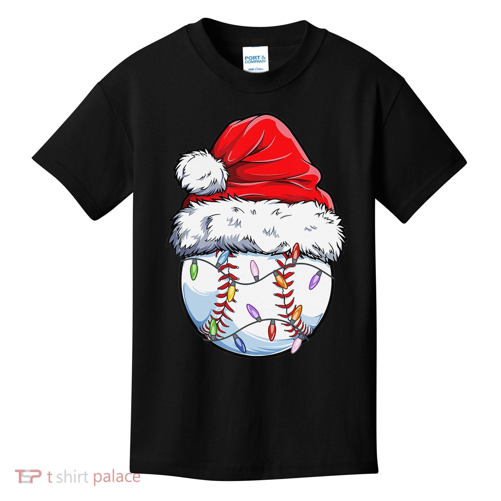 Baseball Christmas Santa Hat Funny Baseball Xmas Holiday  Kids T-Shirt