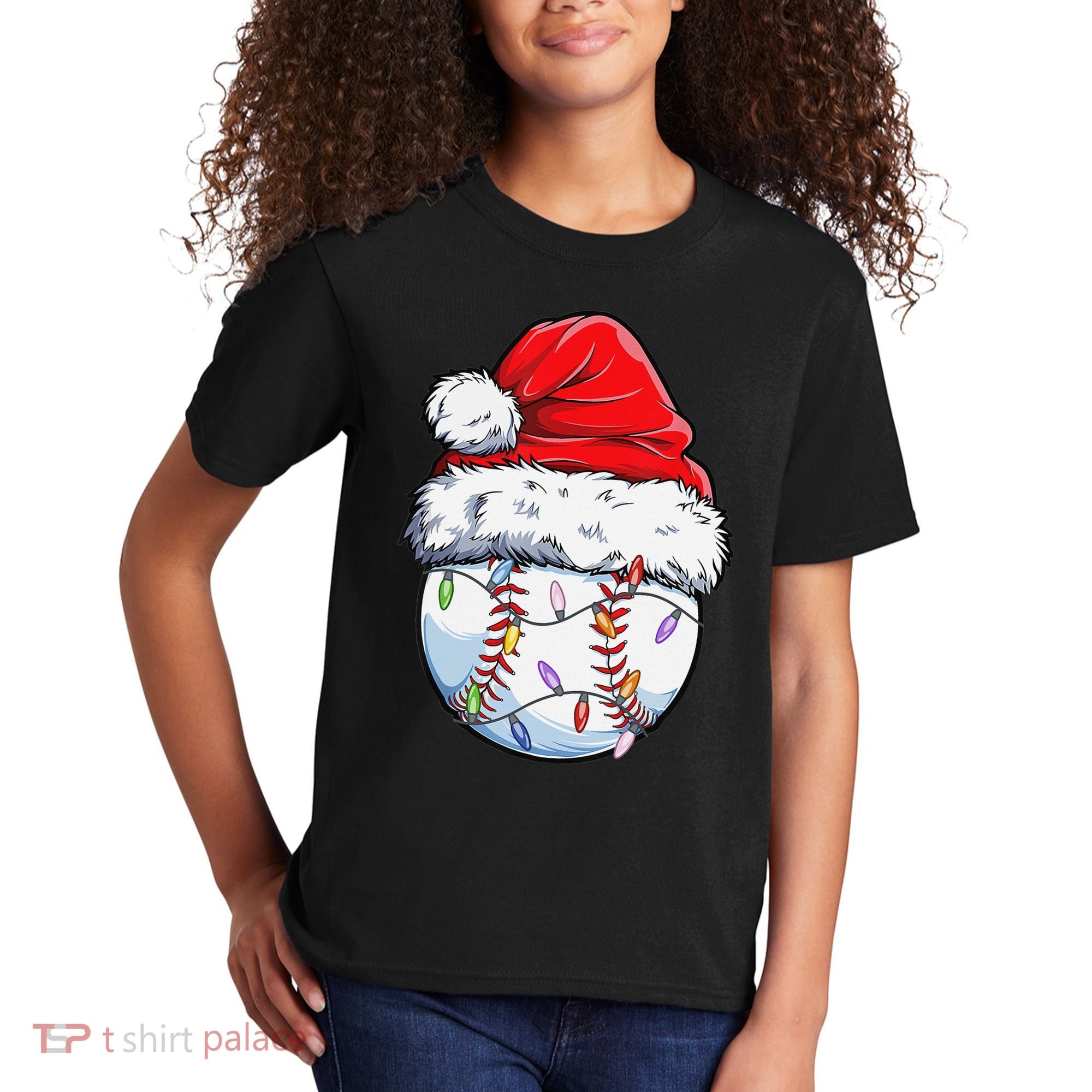 Baseball Christmas Santa Hat Funny Baseball Xmas Holiday  Kids T-Shirt