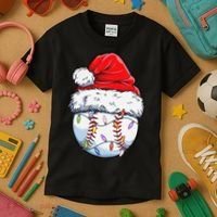 Baseball Christmas Santa Hat Funny Baseball Xmas Holiday  Kids T-Shirt thumb 3