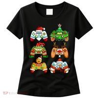Boys Christmas Santa Elf Gaming Controllers Gamer Xmas Women's T-Shirt thumb 0