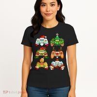 Boys Christmas Santa Elf Gaming Controllers Gamer Xmas Women's T-Shirt thumb 4
