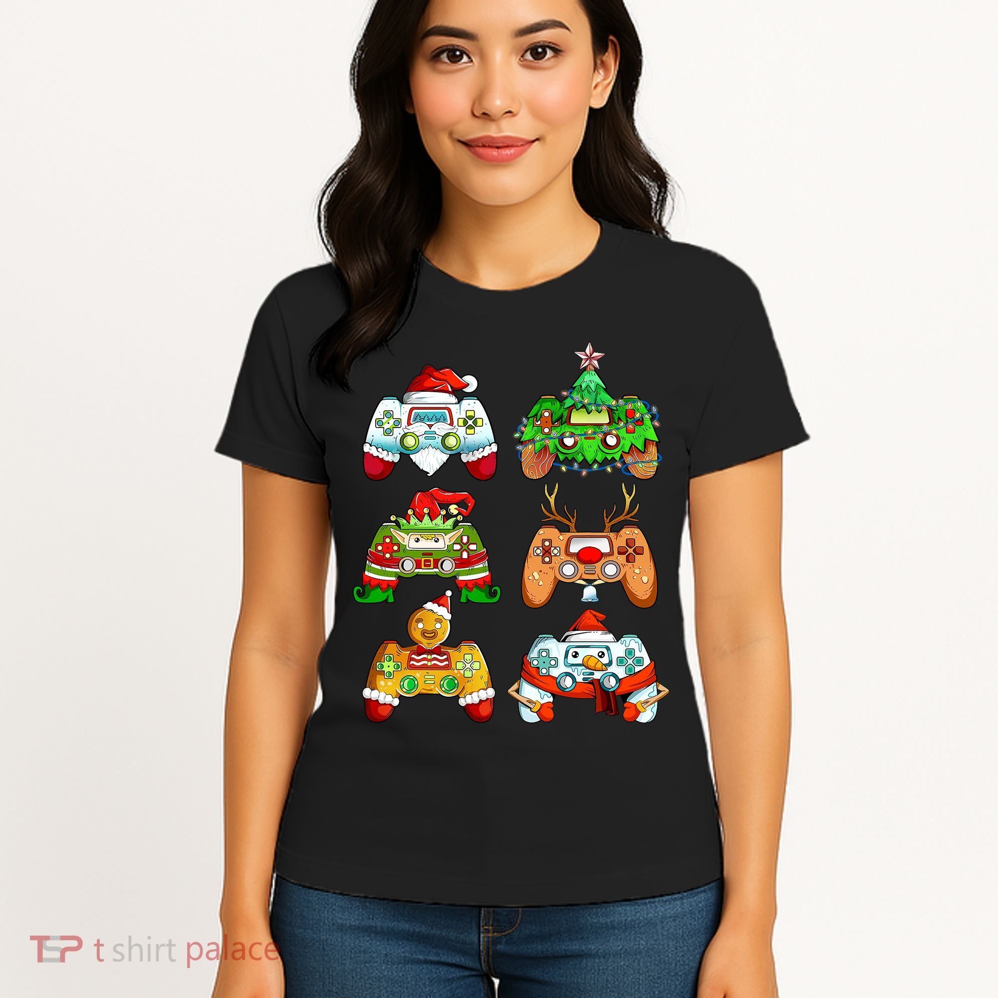 Boys Christmas Santa Elf Gaming Controllers Gamer Xmas Women's T-Shirt