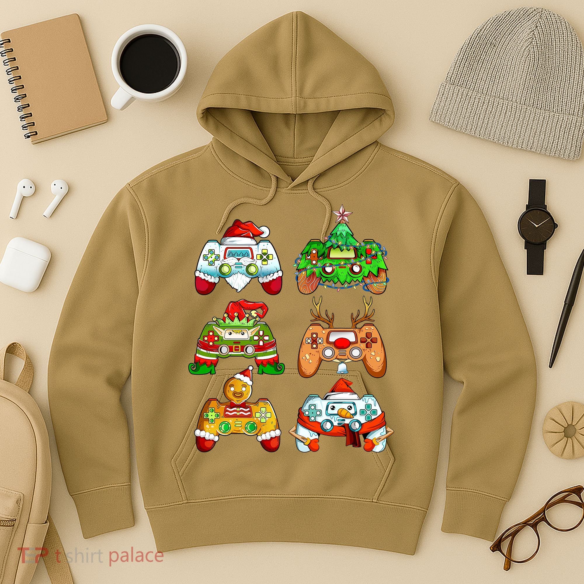 Boys Christmas Santa Elf Gaming Controllers Gamer Xmas Hoodie