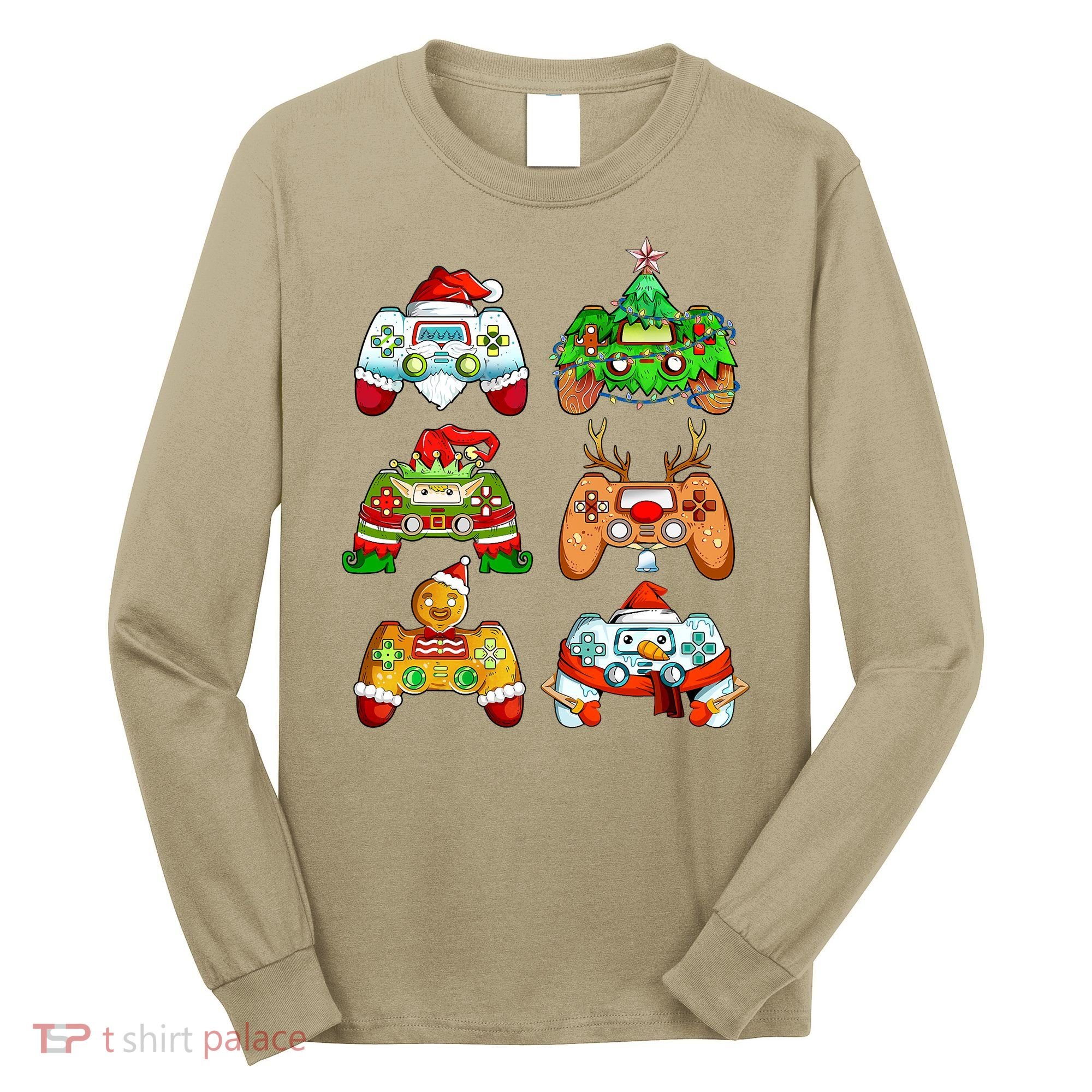 Boys Christmas Santa Elf Gaming Controllers Gamer Xmas Long Sleeve Shirt