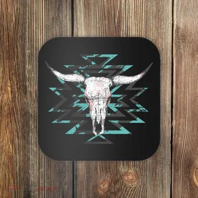 Boho Cow Skull Coaster